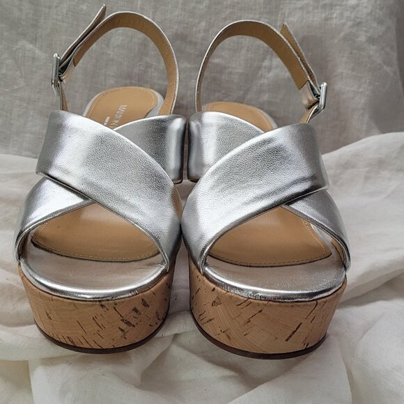 Marion Parke Metallic Slingback Platform Wedge Sandal - Picture 6 of 10